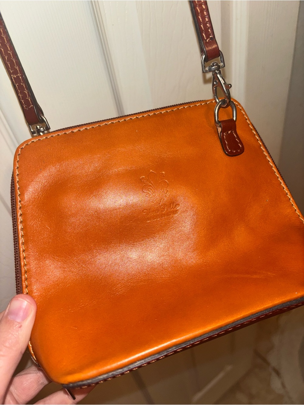 Vera Pelle Cognac-Orange Leather Crossbody